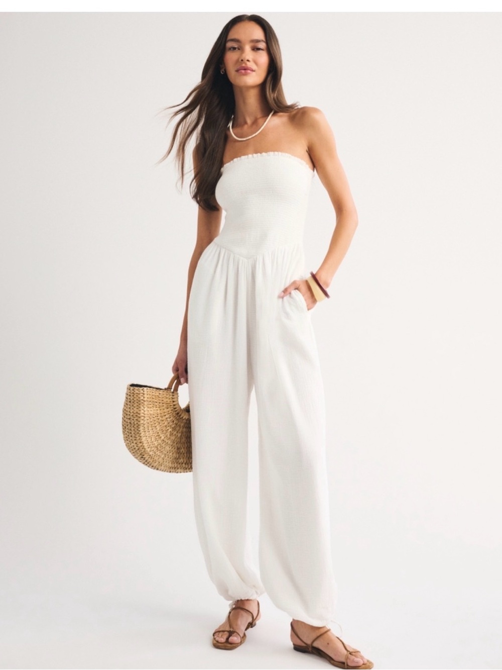 Abercrombie & Fitch Sydney Smocked Strapless Balloon Leg Jumpsuit